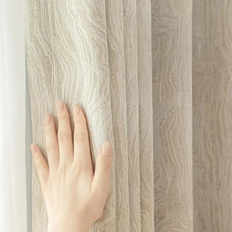 Cortina Blackout Jacquard Carvalho Listrado com Ilhós Lenogue