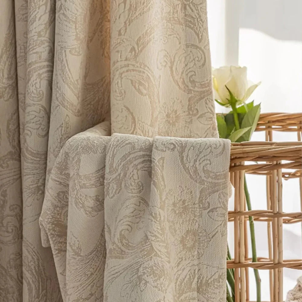 Cortina Blackout Jacquard Chenille com Redução de Ruído Bege Lenogue