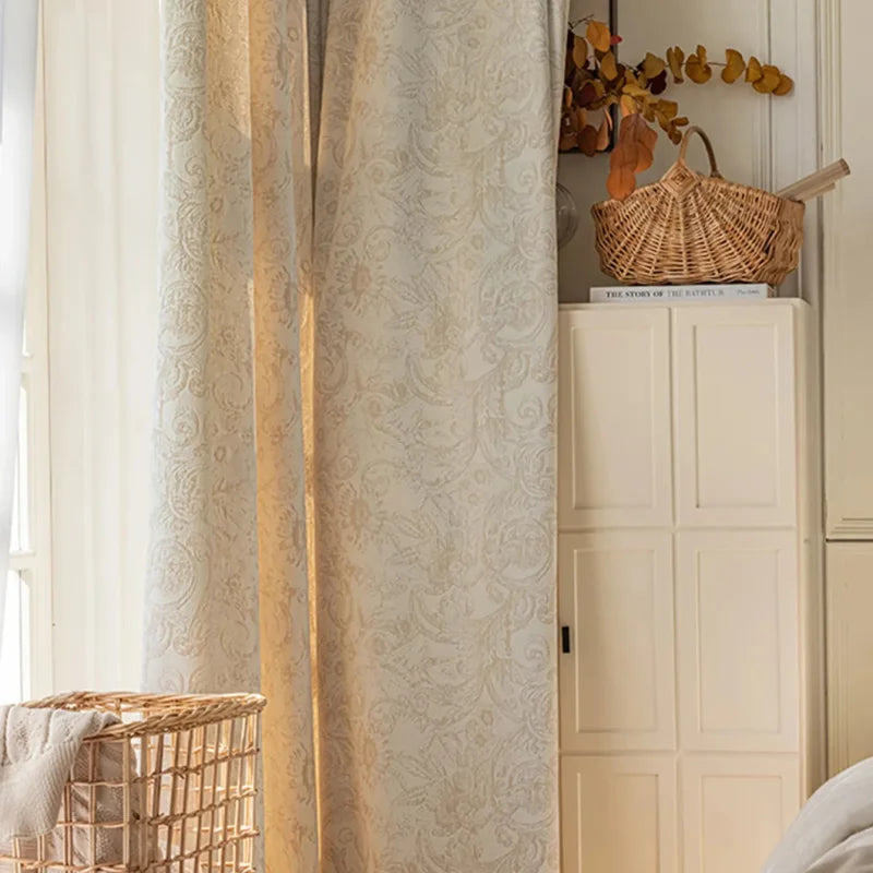 Cortina Blackout Jacquard Chenille com Redução de Ruído Bege Lenogue