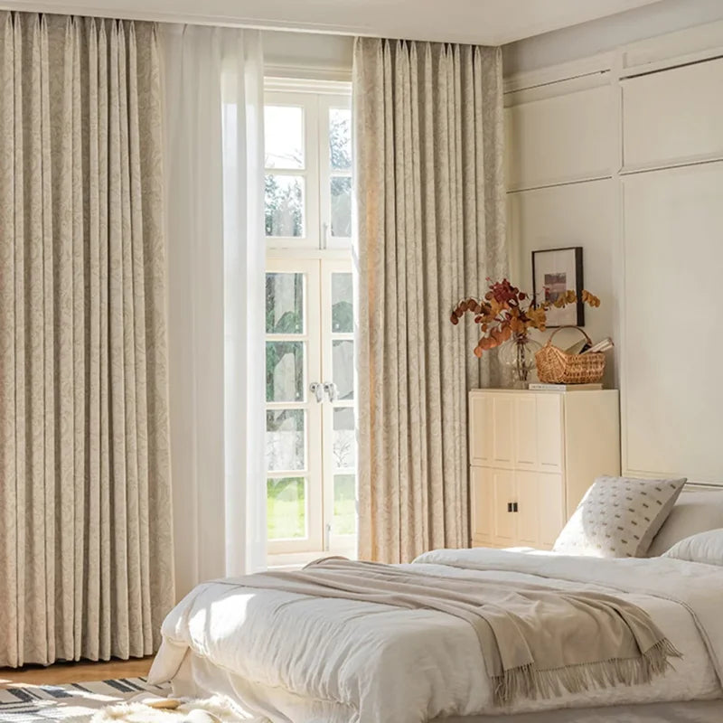 Cortina Blackout Jacquard Chenille com Redução de Ruído Bege Lenogue / 100 x 160 Cm