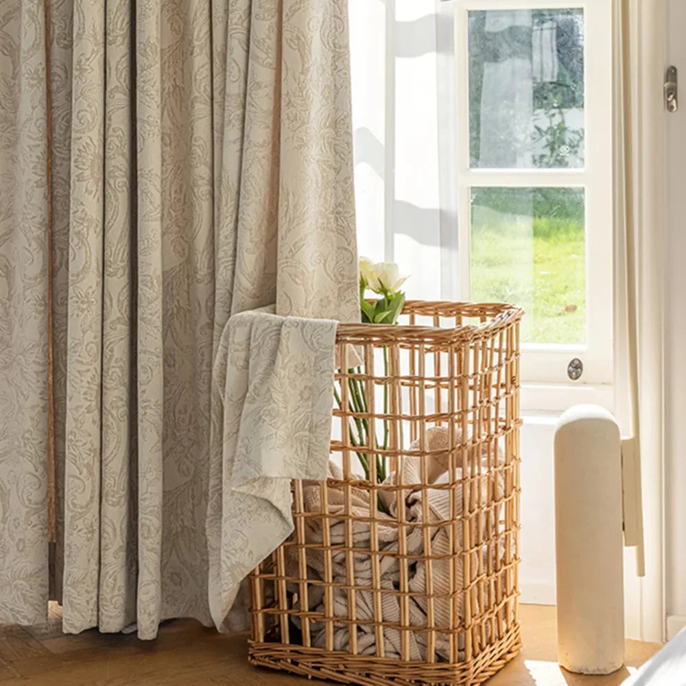 Cortina Blackout Jacquard Chenille com Redução de Ruído Bege Lenogue