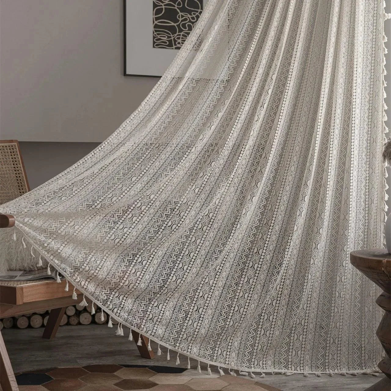 Cortina de Crochê Translúcida para Decoração Lenogue