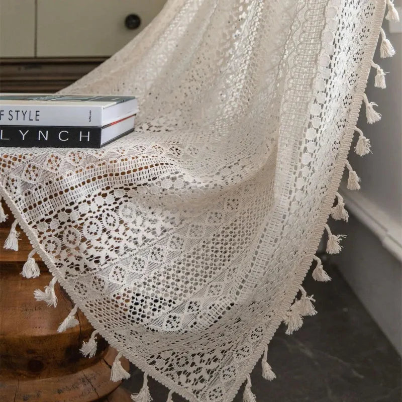 Cortina de Crochê Translúcida para Decoração Lenogue