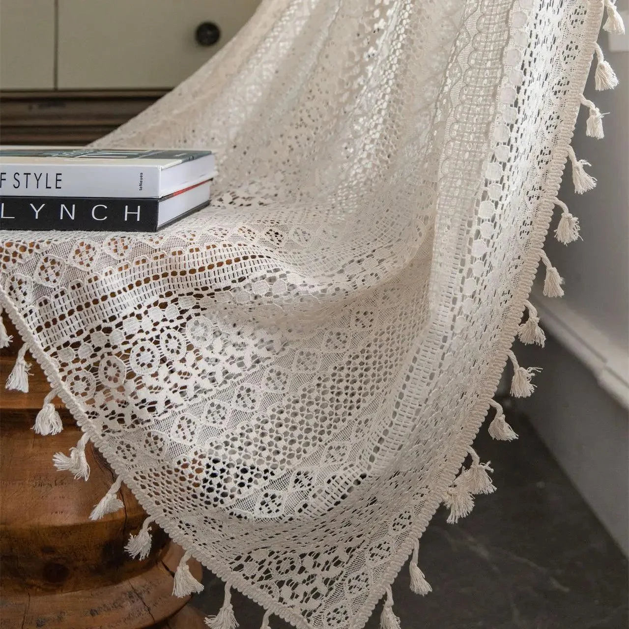 Cortina de Crochê Translúcida para Decoração Lenogue