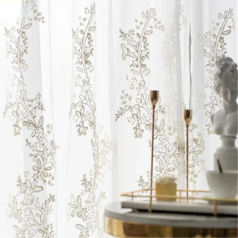 Cortina de Renda com Bordado Vazado para Sala e Quarto Lenogue Branco / 100 x 250cm