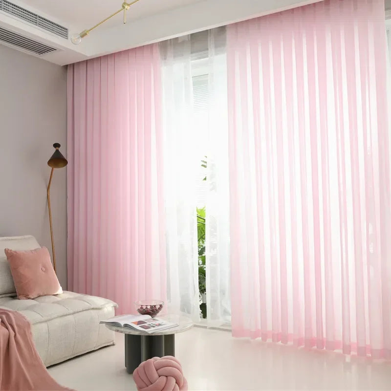 Cortina de Tule Branco Chiffon Super Leve para Sala e Quarto Lenogue Rosa / 100 x 100cm