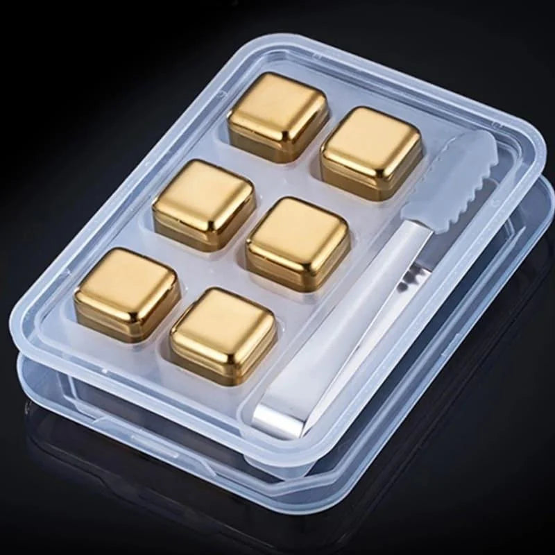 Cubos de Gelo Aço Inox Dourado com Pegador Lenogue 6