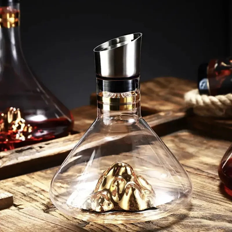 Decanter de Cristal Iceberg Feito à Mão para Bar e Bebidas Lenogue Dourado
