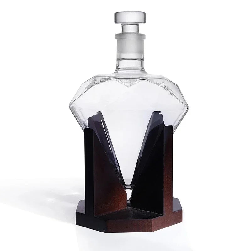 Decanter de Vidro em Formato Diamante com Suporte Madeira Lenogue Transparente