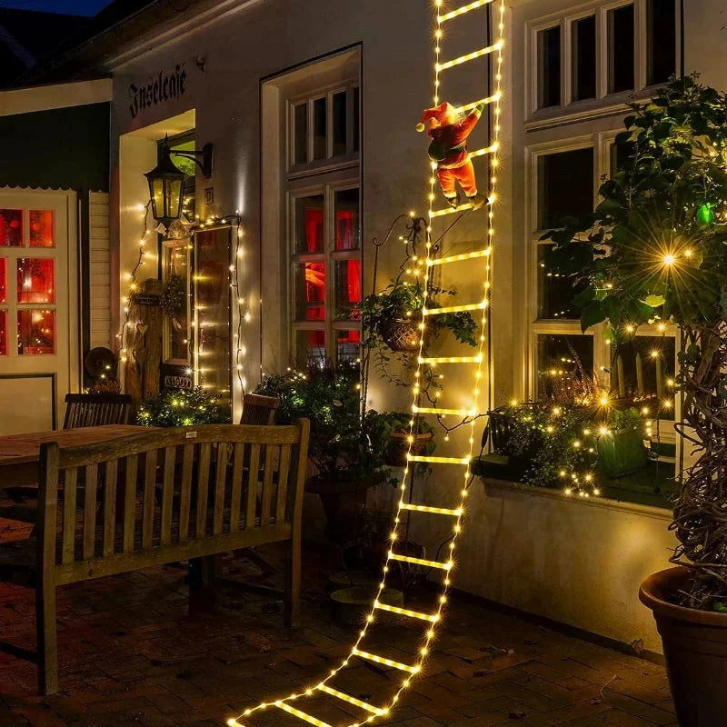 Decoração Natalina Papai Noel com Escada Iluminada de 3m Lenogue Luz Amarela