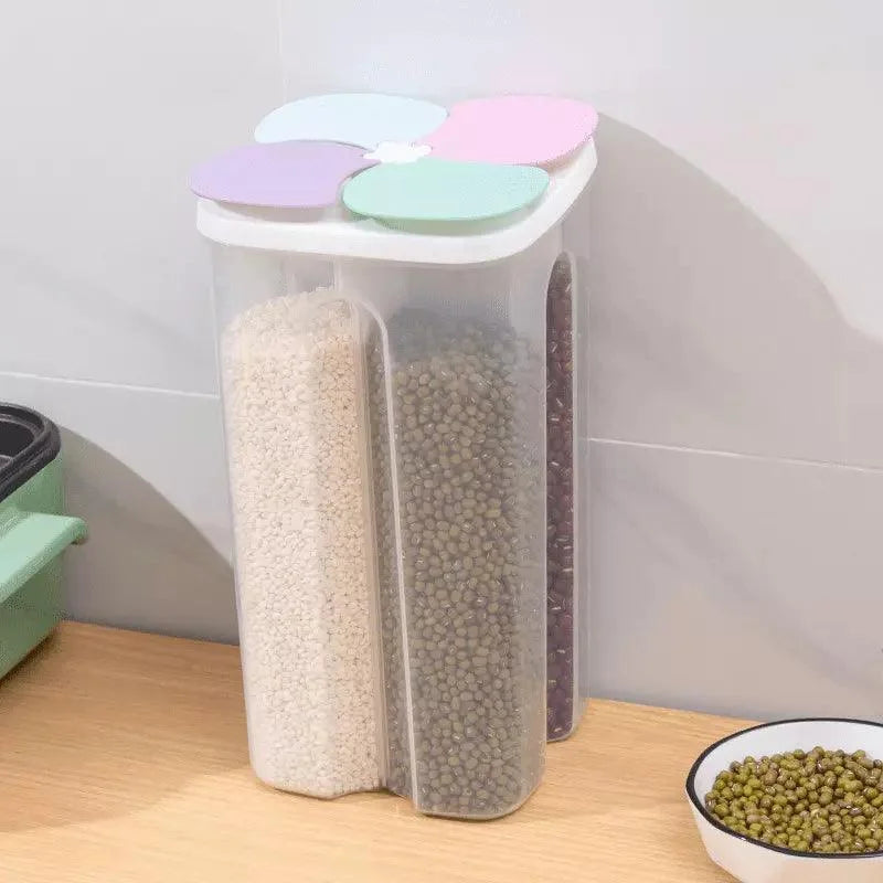 Dispensador de Alimentos e Cereais com 4 Divisórias para Cozinha Lenogue Rosa / 2.3l