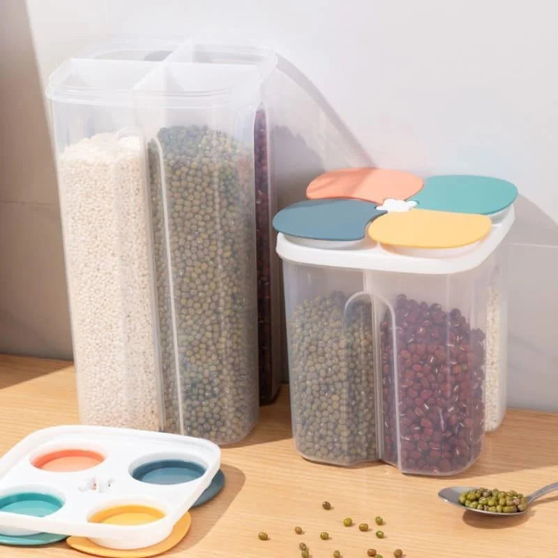 Dispensador de Alimentos e Cereais com 4 Divisórias para Cozinha Lenogue