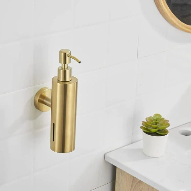 Dispenser de Sabonete Líquido em Aço Inox para Banheiro e Cozinha Lenogue Dourado (redondo)