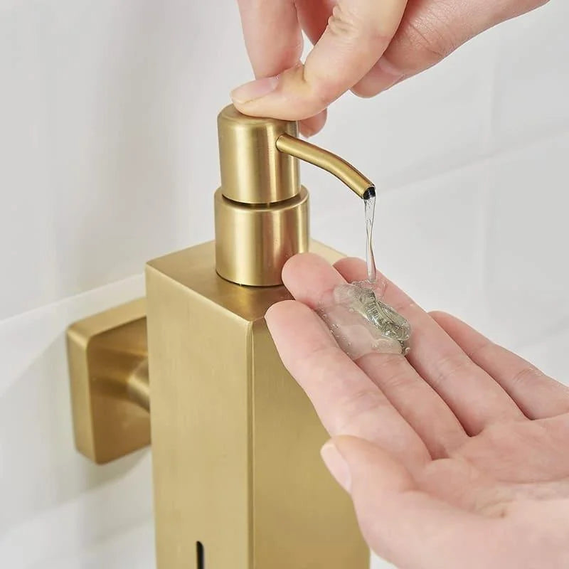 Dispenser de Sabonete Líquido em Aço Inox para Banheiro e Cozinha Lenogue Dourado (quadrado)