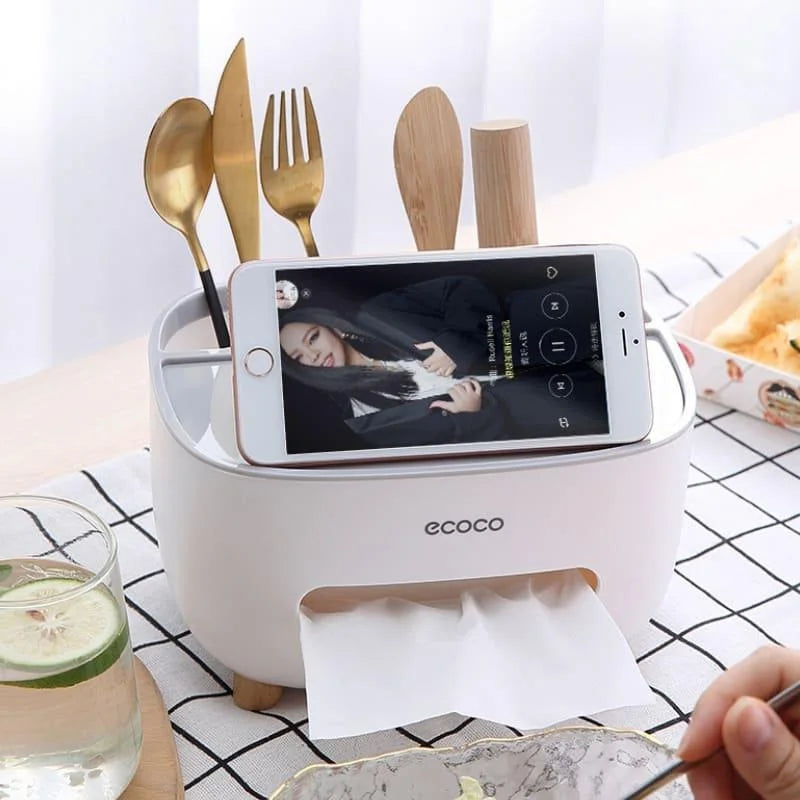 Dispenser Porta Lenço e Papel com Compartimento Multifuncional para Banheiro Lenogue