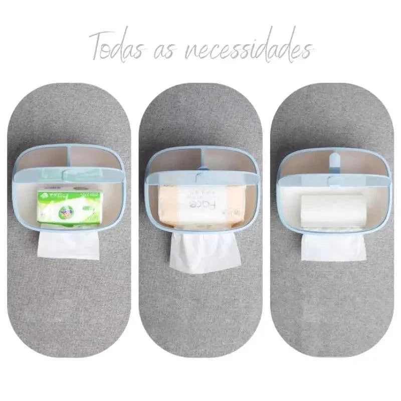 Dispenser Porta Lenço e Papel com Compartimento Multifuncional para Banheiro Lenogue