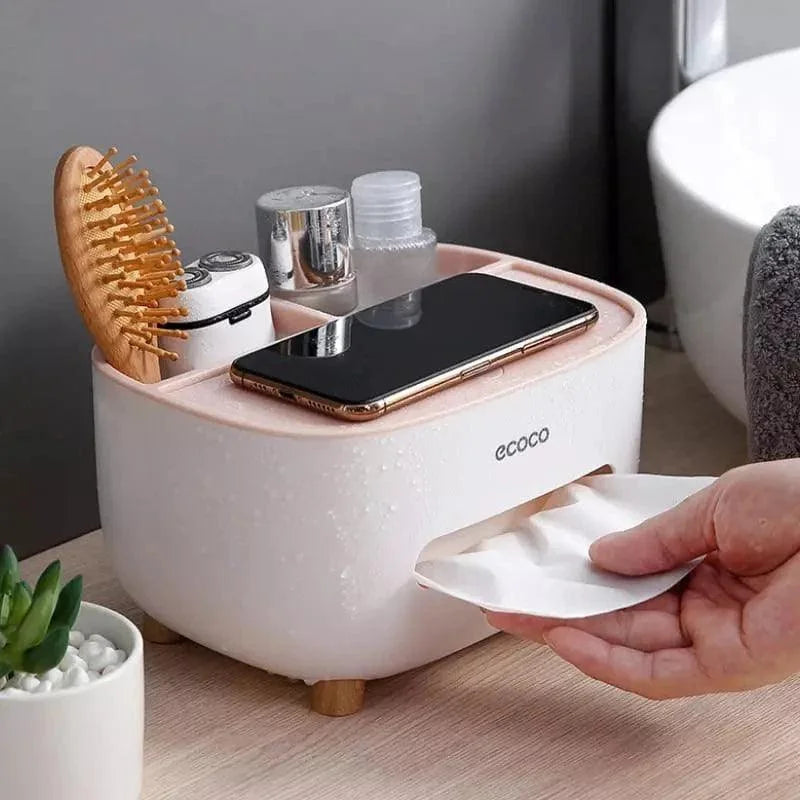 Dispenser Porta Lenço e Papel com Compartimento Multifuncional para Banheiro Lenogue