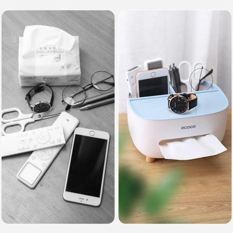 Dispenser Porta Lenço e Papel com Compartimento Multifuncional para Banheiro Lenogue