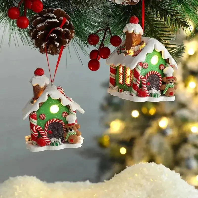 Enfeite de Natal Rústico Pingente Casinhas para árvore Lenogue Modelo 04