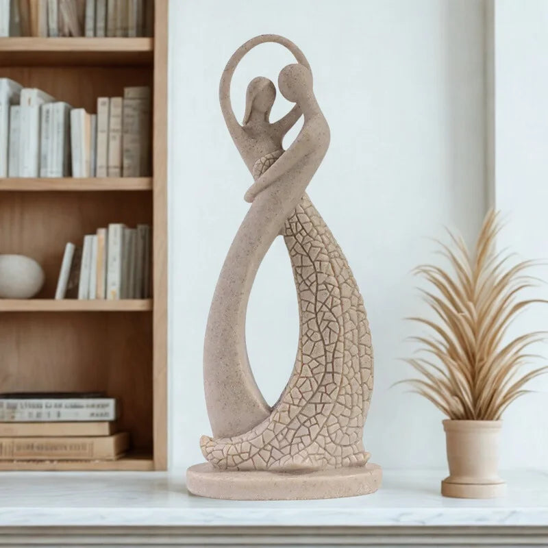 Escultura Abstrata de Casal para Mesa e Decoração Moderna Lenogue Bege - Mod.