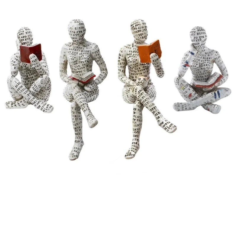 Escultura Abstrata de Resina para Decoração Sala Lenogue Conj. 4 Peças - Mod. Abcd