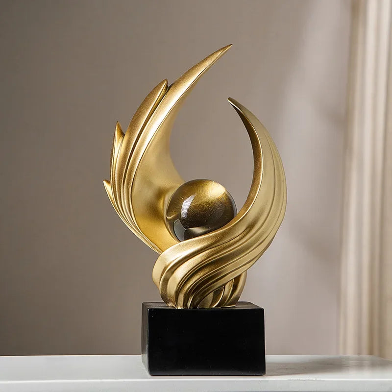 Escultura Abstrata de Resina Premium e Acabamento Fosco Lenogue Dourado