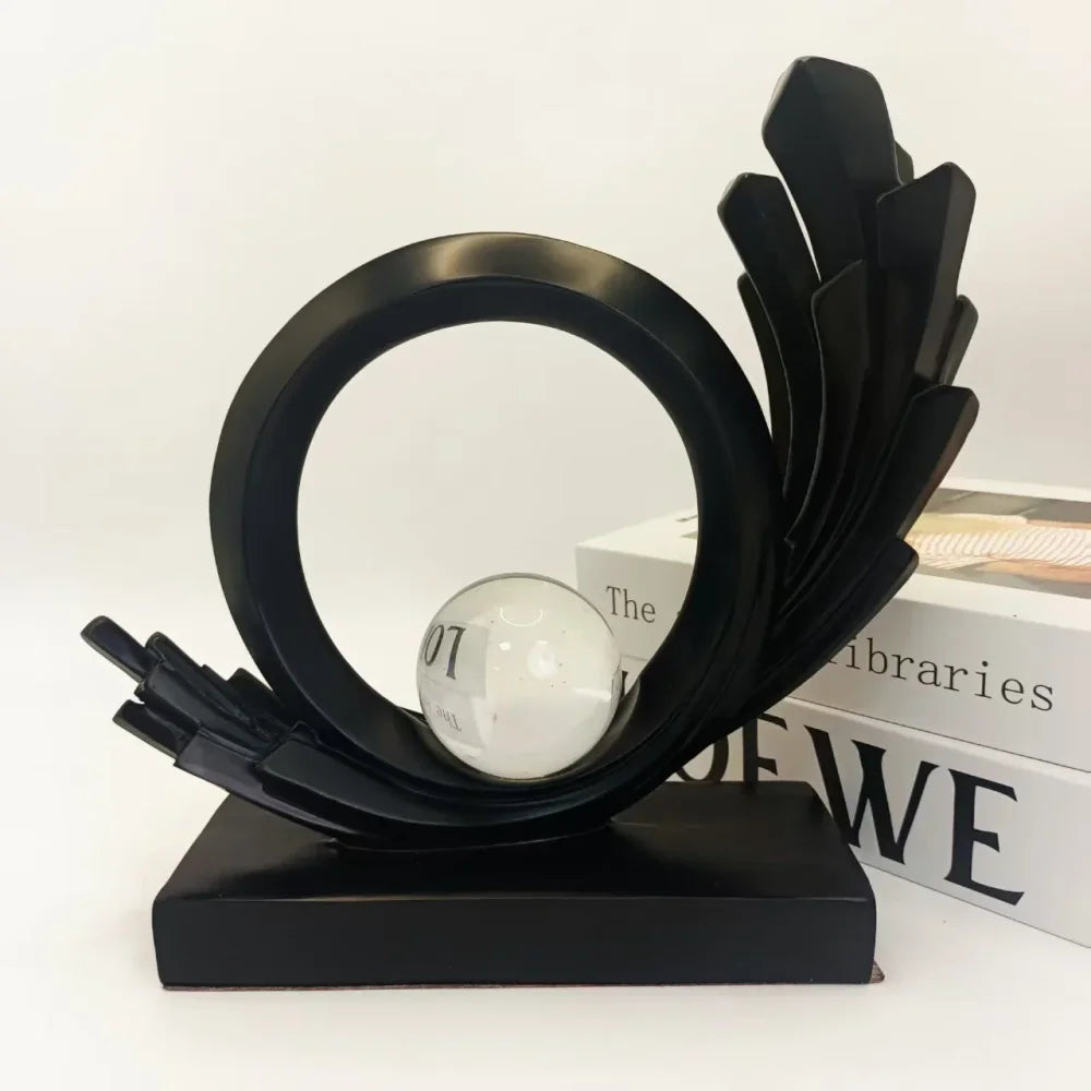 Escultura Abstrata de Resina Premium para Sala e Escritório Lenogue Preto