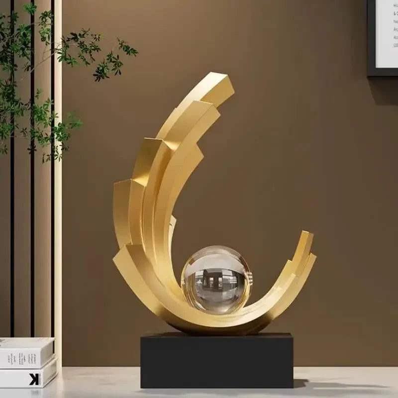 Escultura Abstrata em Resina Premium para Sala e Entrada Lenogue Dourado