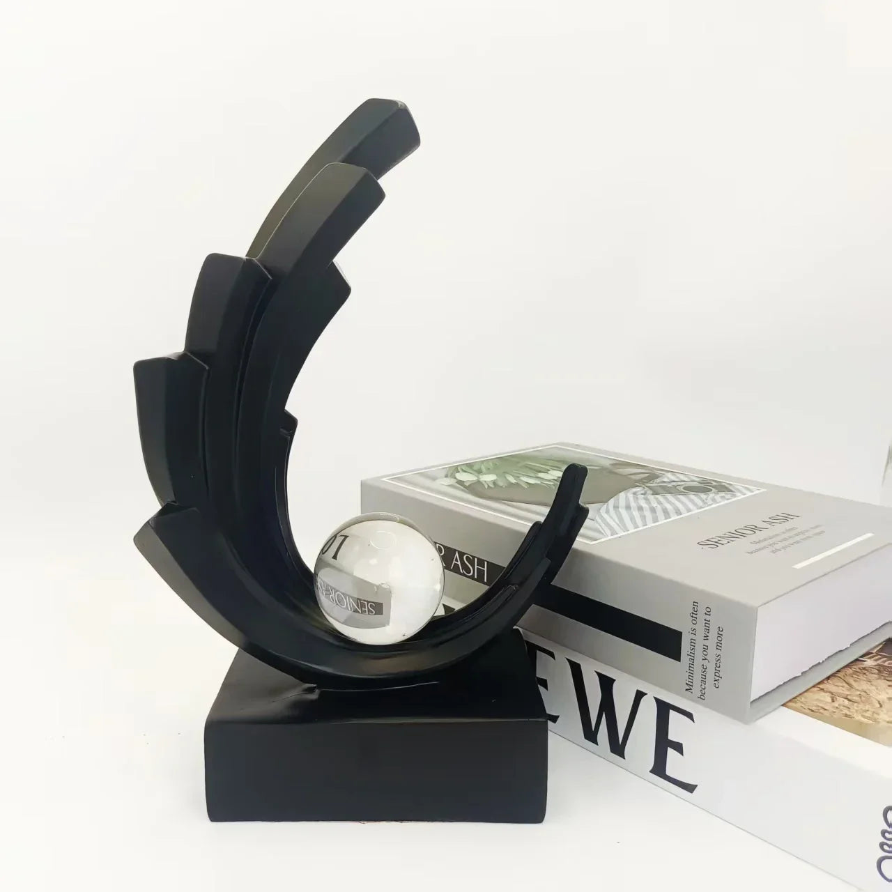 Escultura Abstrata em Resina Premium para Sala e Entrada Lenogue Preto