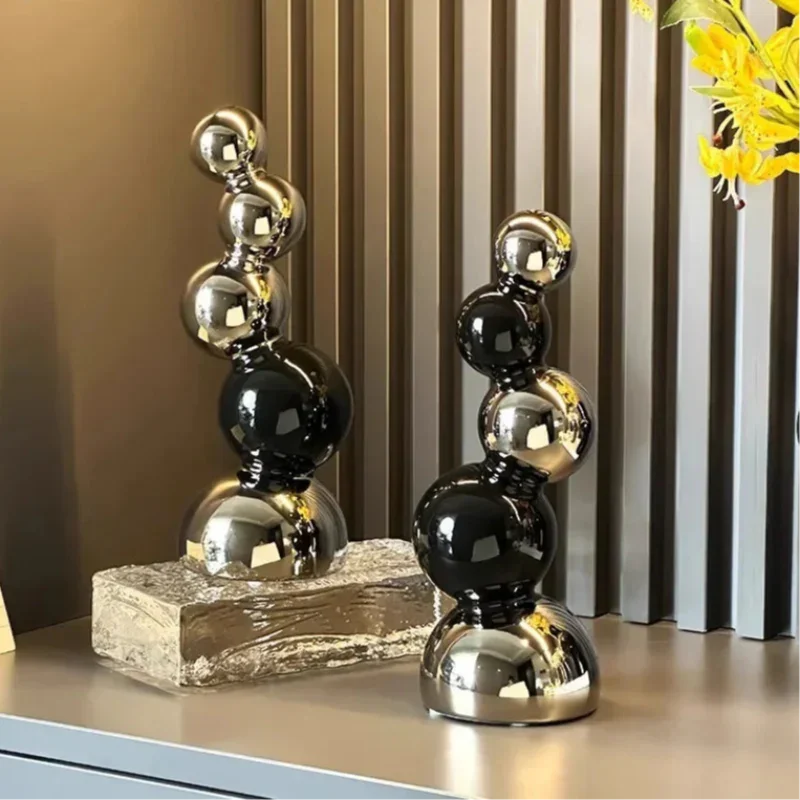 Escultura Abstrata Esférica em Cerâmica Geométrica para Sala e Escritório Lenogue