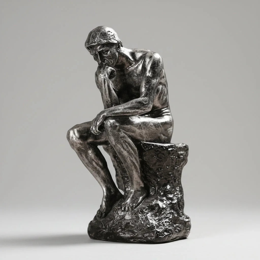 Escultura Abstrata Pensador em Resina para Decoração Lenogue Prata