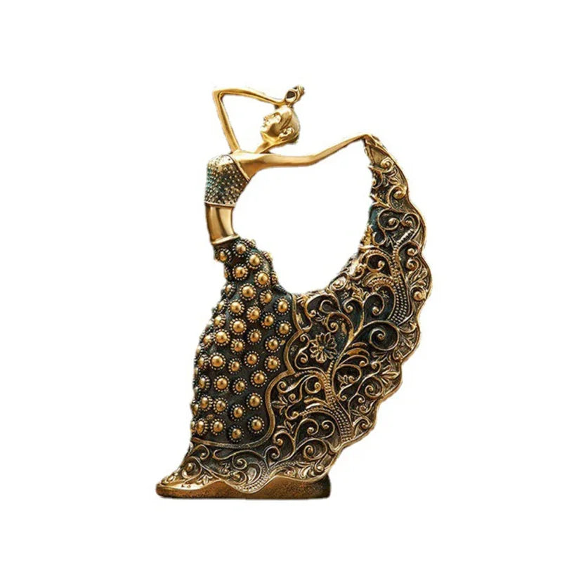 Escultura Bailarina Pavão em Resina Premium Pintura Manual Lenogue Dourado