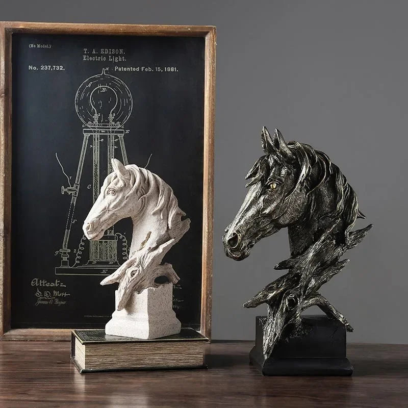 Escultura Cabeça de Cavalo em Resina Estilo Vintage Lenogue