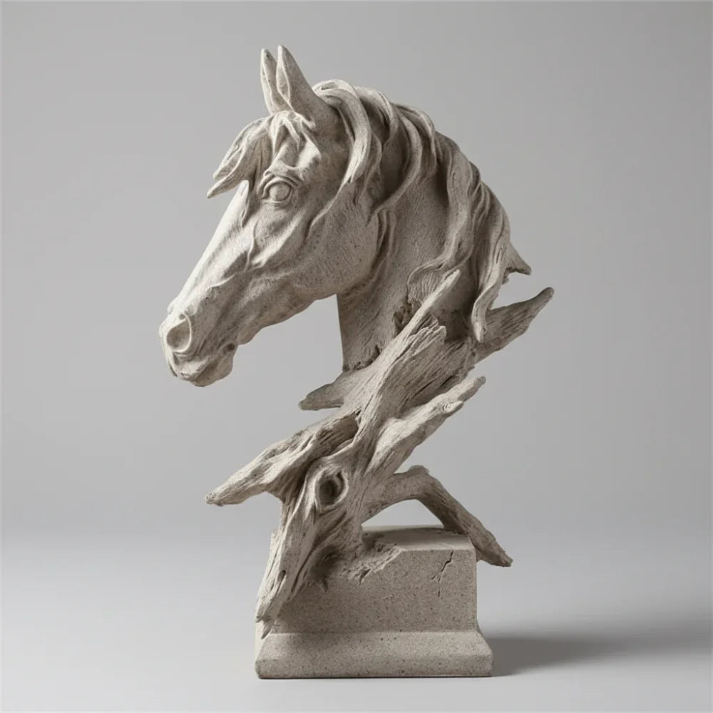 Escultura Cabeça de Cavalo em Resina Estilo Vintage Lenogue Branco