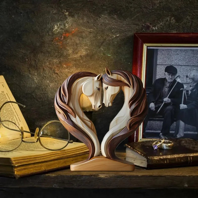Escultura Cavalo em Madeira Maciça Entalhe Artesanal Lenogue Bege