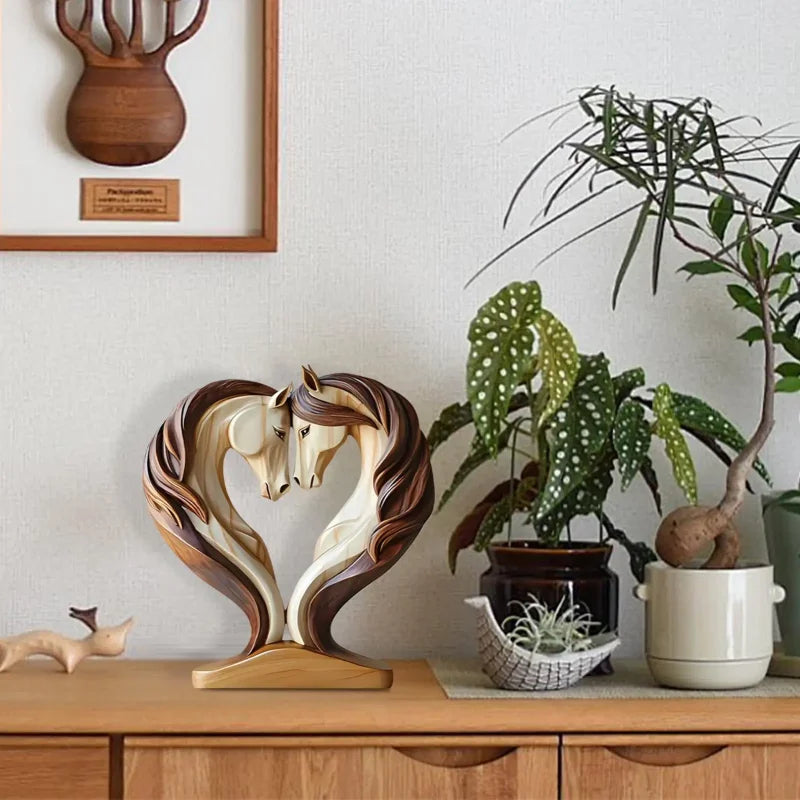 Escultura Cavalo em Madeira Maciça Entalhe Artesanal Lenogue Bege