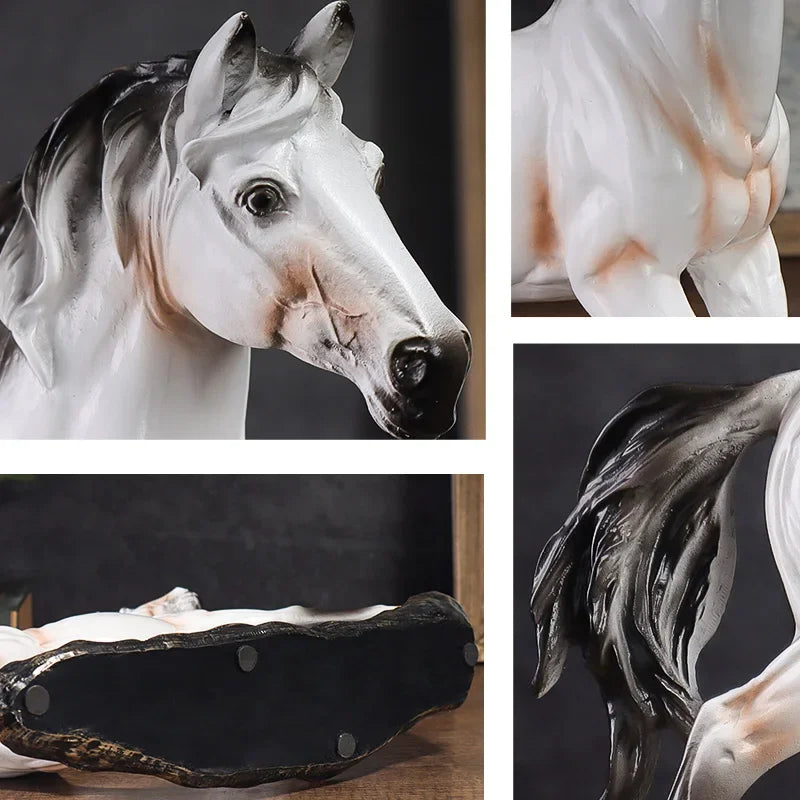 Escultura Cavalo em Resina Estilo Chinês Pose Galope Lenogue