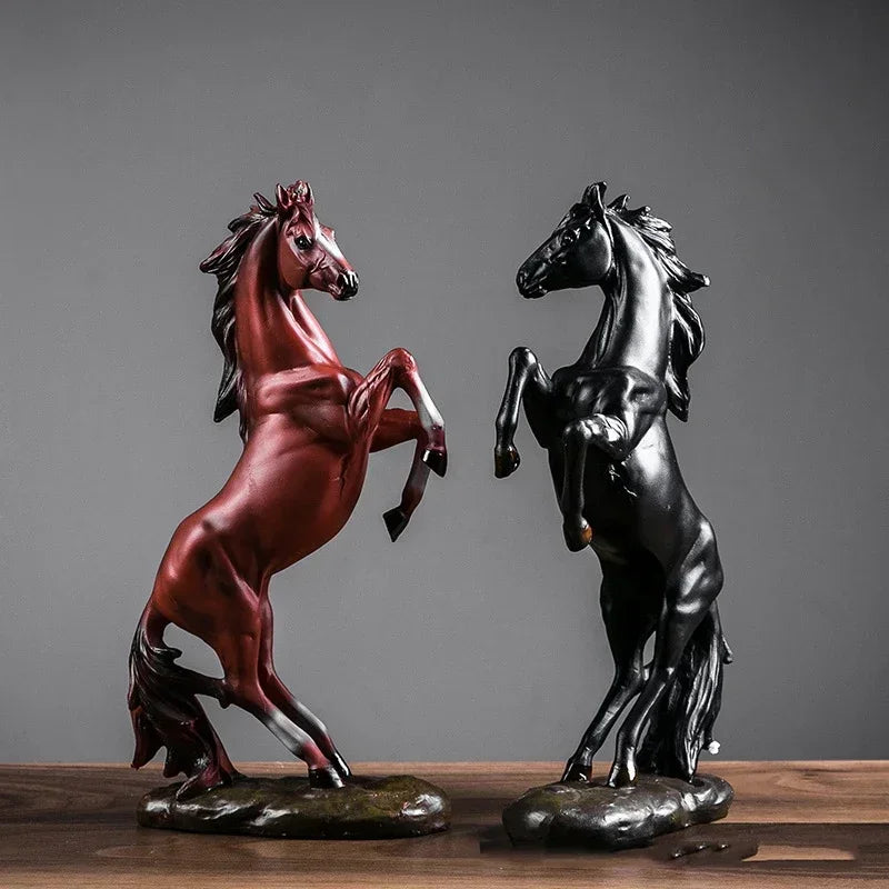 Escultura Cavalo em Resina Estilo Europeu com Pintura Manual Lenogue