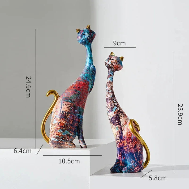 Escultura de Gato Estilo Europeu em Resina para Decoração Lenogue Gatos (2 Peças)