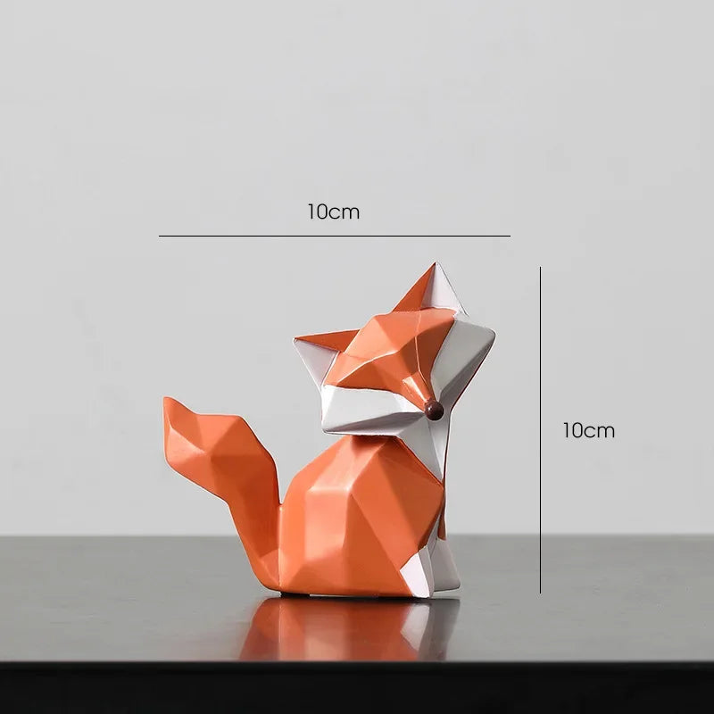 Escultura de Raposa Geométrica em Resina Decorativa para Sala e Escritório Lenogue