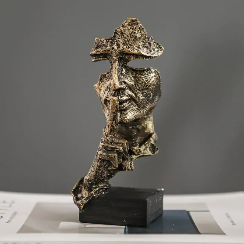 Escultura de Rosto Abstrato Vintage em Resina não Fale Lenogue Dourado