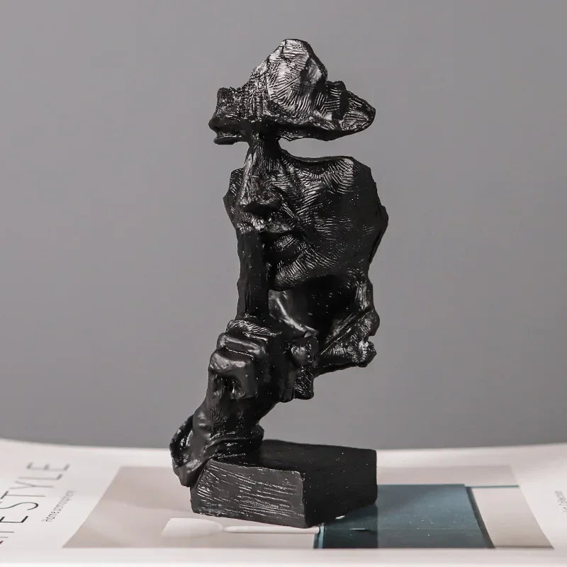 Escultura de Rosto Abstrato Vintage em Resina não Fale Lenogue Preto