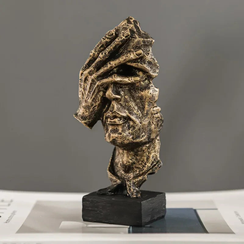 Escultura de Rosto Abstrato Vintage em Resina não Olhe Lenogue Dourado