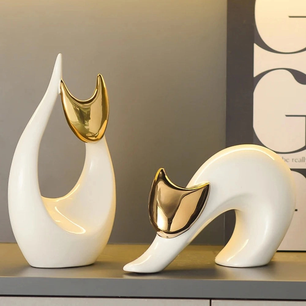 Escultura Felina Belle Design Abstrato Porcelana Lenogue