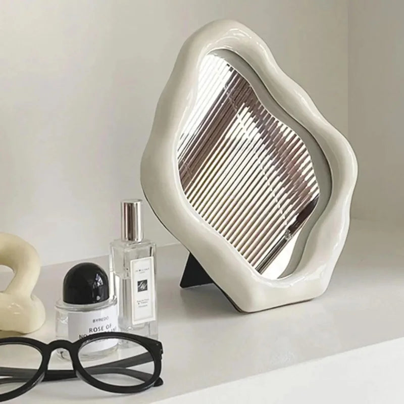 Espelho de Mesa Oval Prateado para Maquiagem e Decoração Lenogue Branco