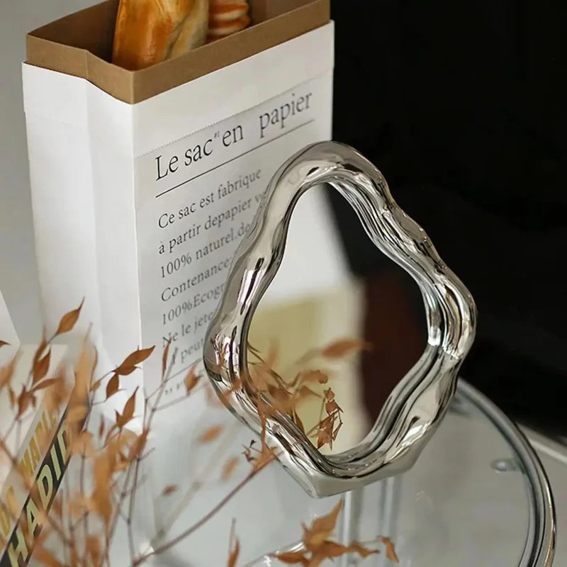 Espelho de Mesa Oval Prateado para Maquiagem e Decoração Lenogue