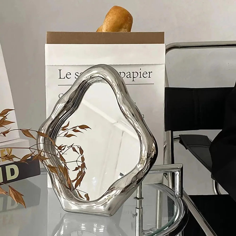 Espelho de Mesa Oval Prateado para Maquiagem e Decoração Lenogue Prata