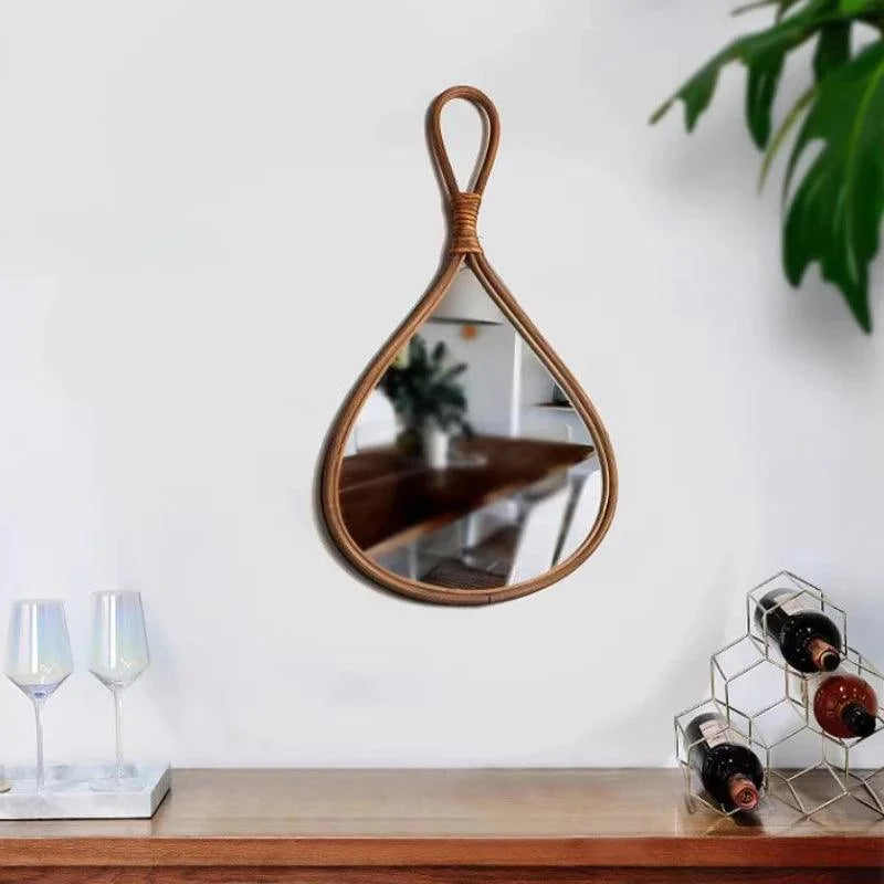 Espelho Oval de Rattan Natural Feito à Mão para Decoração Lenogue Marrom Avermelhado / 41 x 25 Cm