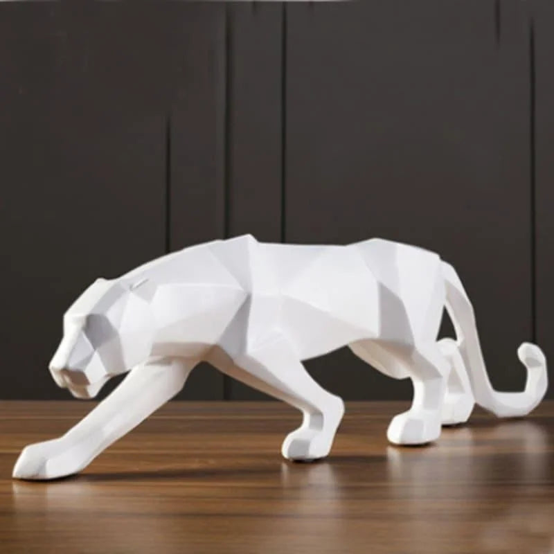 Estátua de Leopardo em Resina para Decoração Mesa Lenogue Branco