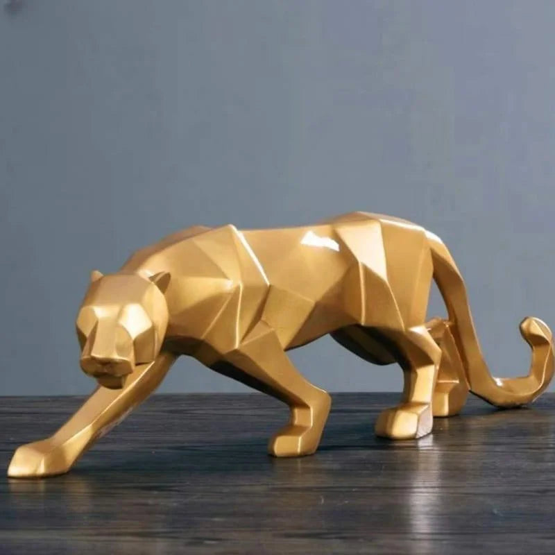 Estátua de Leopardo em Resina para Decoração Mesa Lenogue Dourado